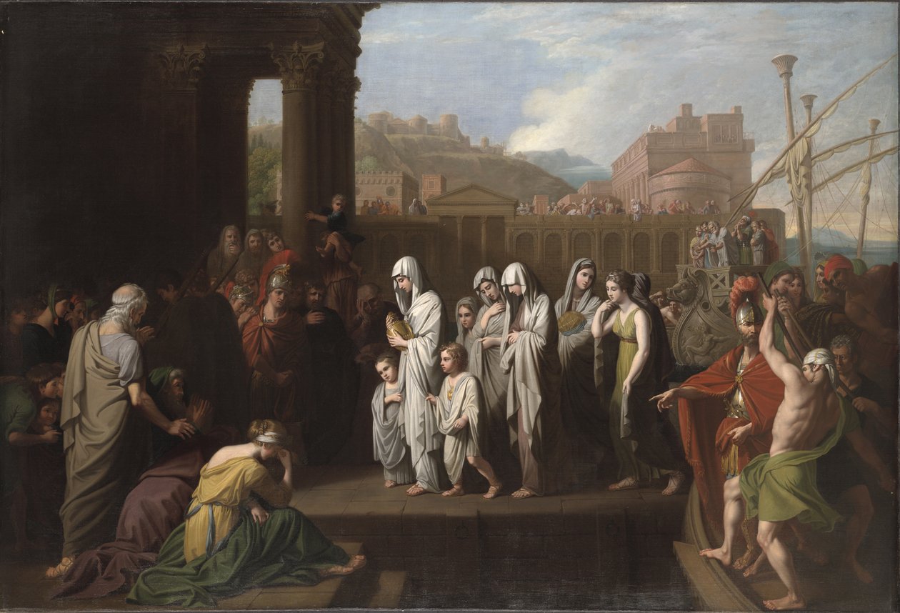 Agrippina přistání v Brundisiu s popelem Germanicus, 1768 od Benjamin West