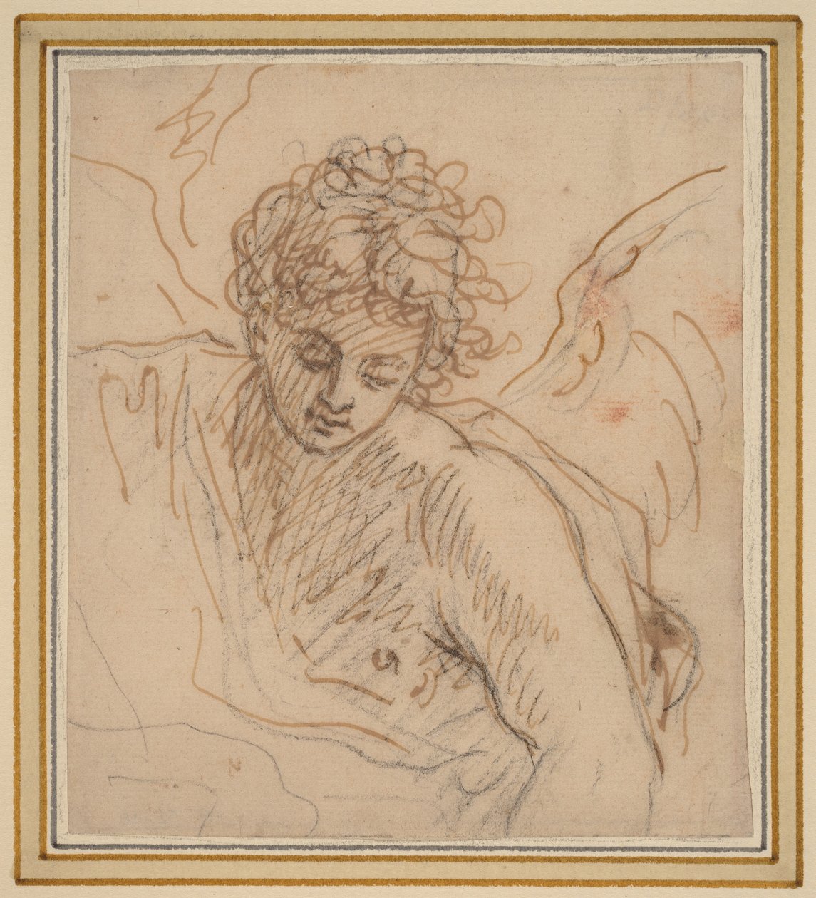 Anděl (pero a hnědá tuš na černé křídě na křídovém papíře) od Benjamin West