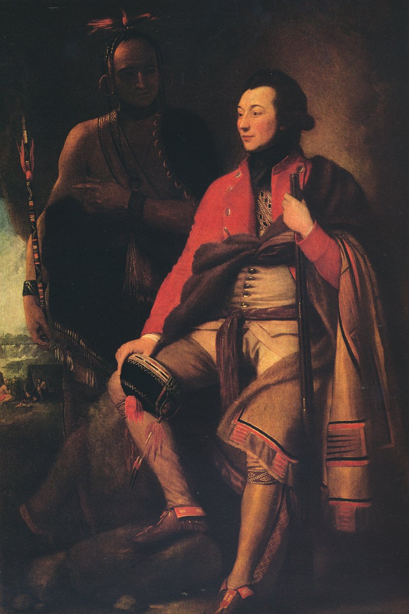 Plukovník Guy Johnson a Karonghyontye kapitán David Hill, 1776 od Benjamin West