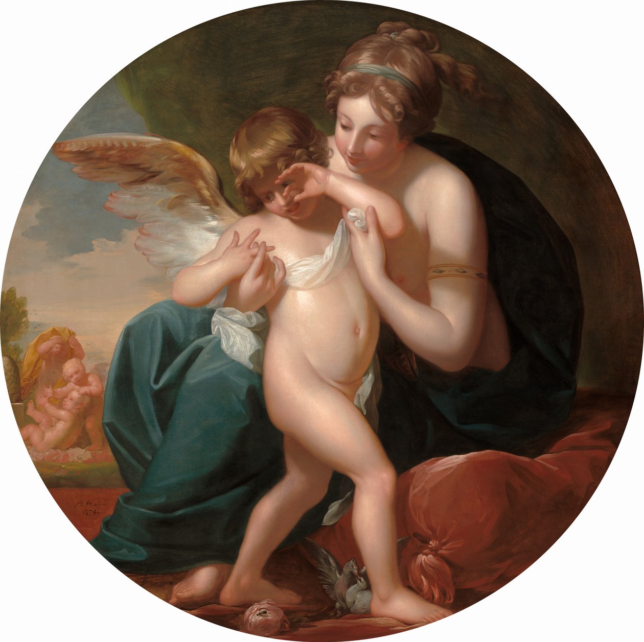 Cupid, bodnutý včelou, je milován svou matkou, 1774. od Benjamin West