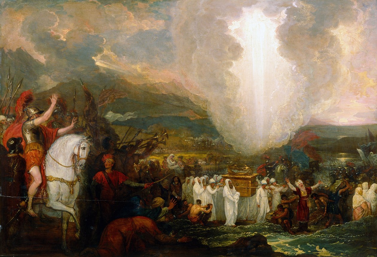 Jozue s archou úmluvy překračuje řeku Jordán od Benjamin West