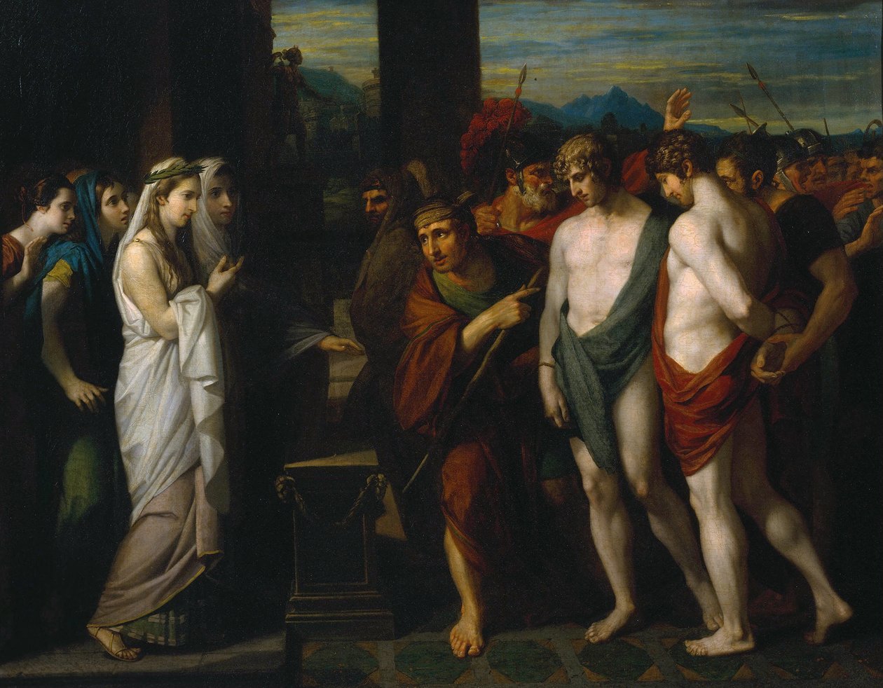 Pylades a Orestes přinesli jako oběti před Ifigenií od Benjamin West