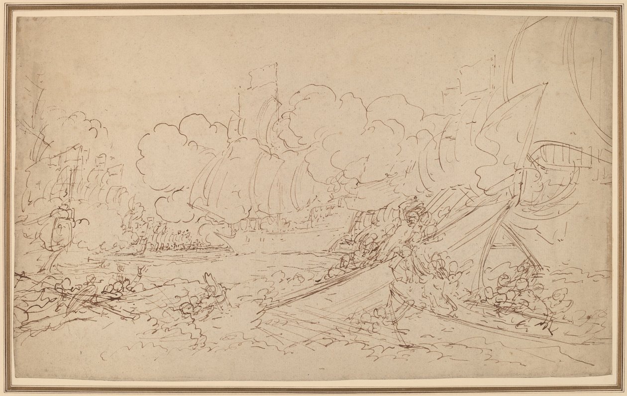 Studie k bitvě u La Hogue [recto] od Benjamin West