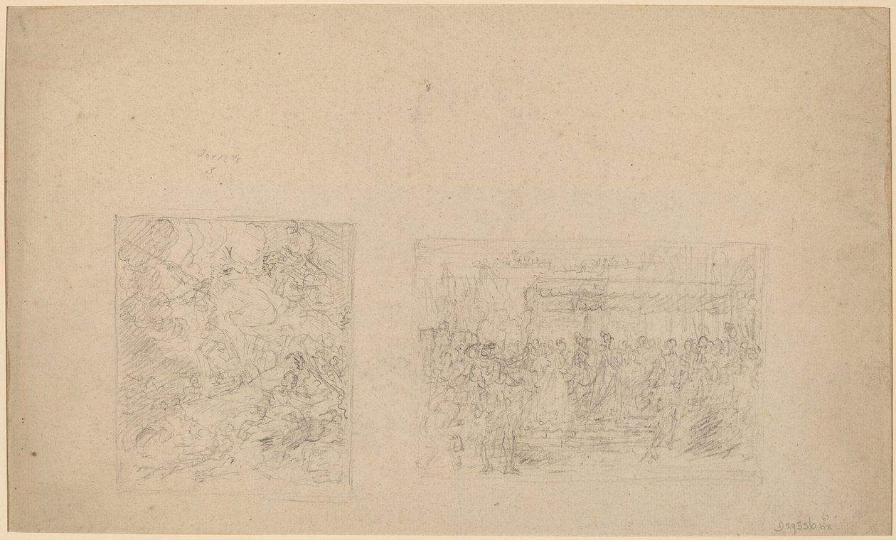 Studie Mojžíše udeřícího do skály a procesí [verso] od Benjamin West