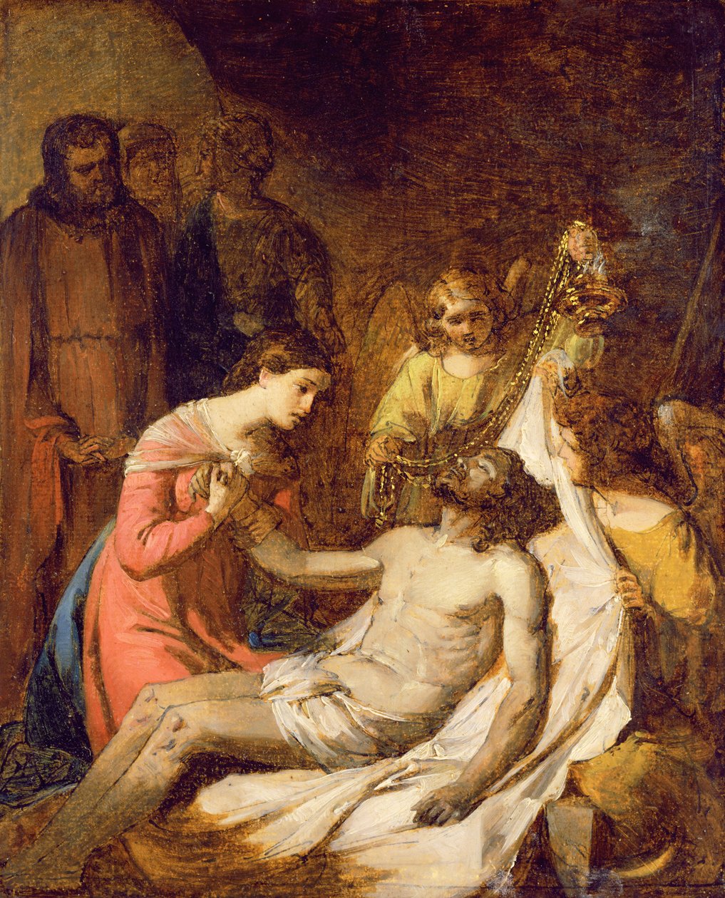 Studie Oplakávání nad mrtvým Kristem (olej na papíře položený na panelu) od Benjamin West