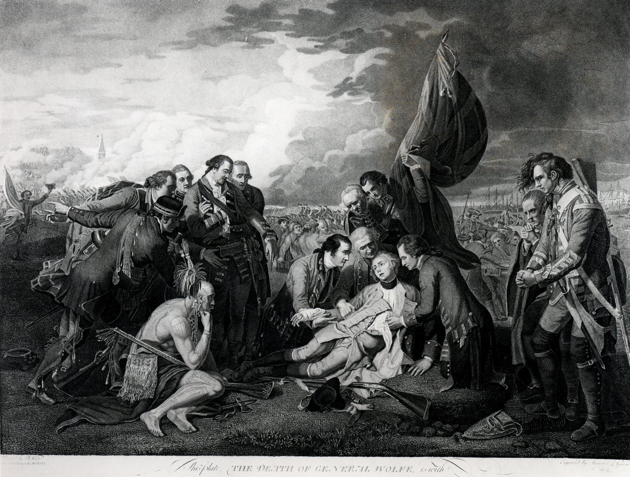 Smrt generála Wolfa (1727-59) 1759, rytina Augustina Legranda (bundw foto) (viz také 105409, 124902 a 153197) od Benjamin West