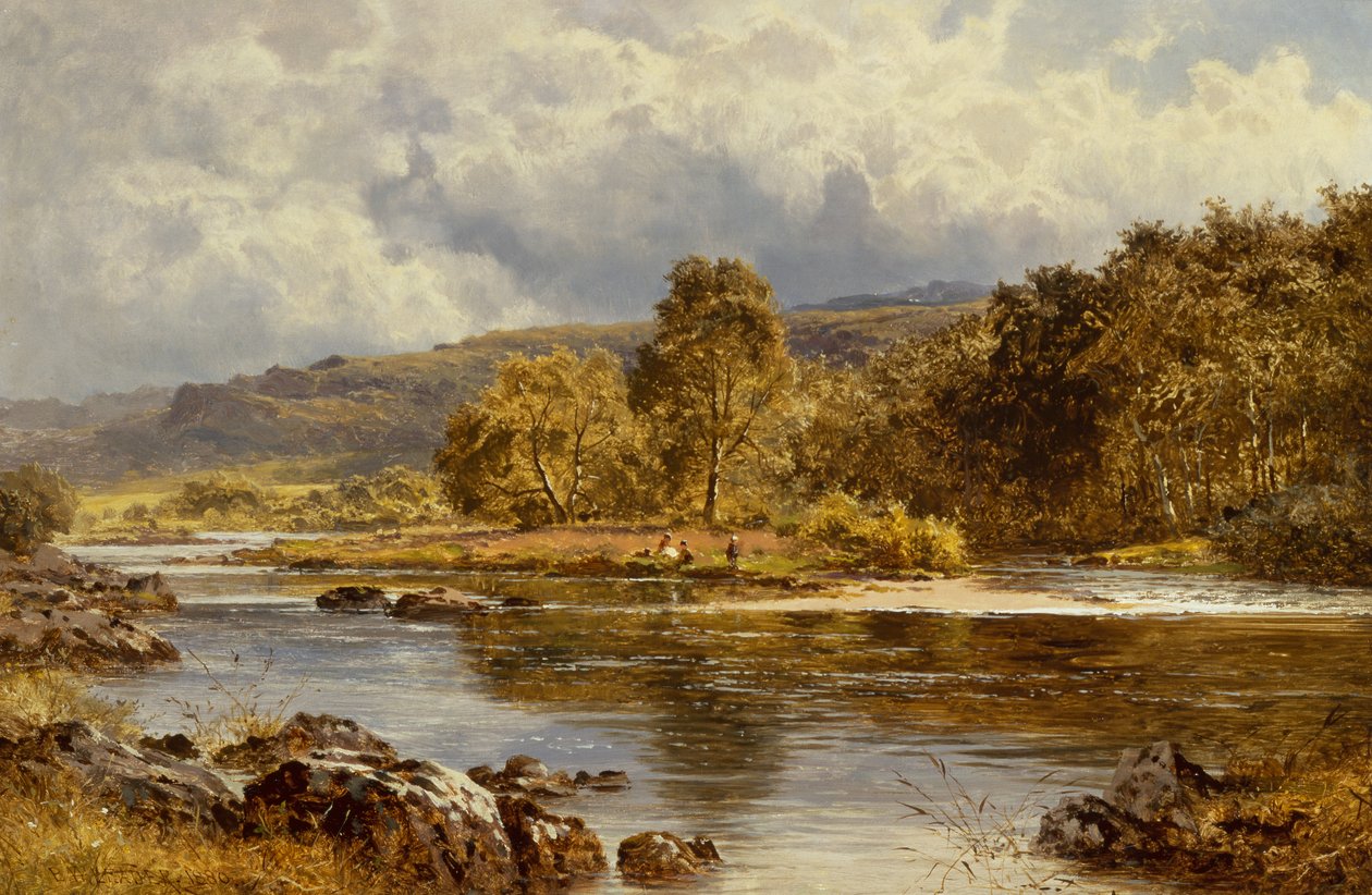 Ostrov na LLugwy těsně pod Capel Curig, Severní Wales (olej na plátně) od Benjamin Williams Leader