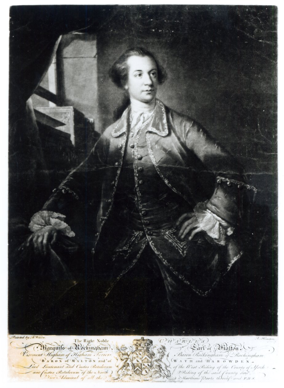 Portrét Charlese Watsona-Wentwortha, druhého markýze z Rockinghamu (1730-82), vyrytý Richardem Houstonem (1721-75) od Benjamin Wilson