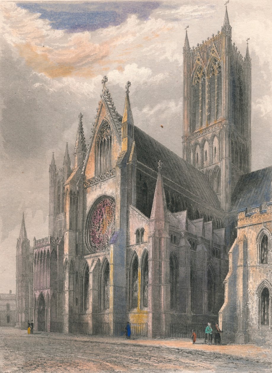 Lincolnská katedrála - pohled na jižní transept a centrální věž, 1836 od Benjamin Winkles
