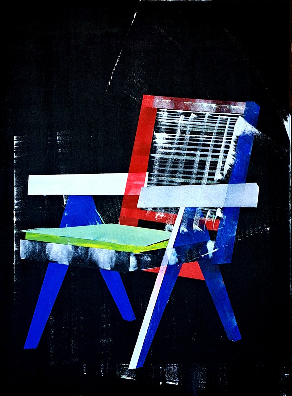 Chaise Chandigarh, podle Pierra Jeannereta, 2023 (olej a akryl na kombinovaném plátně) od Benoit Erwann Boucherot
