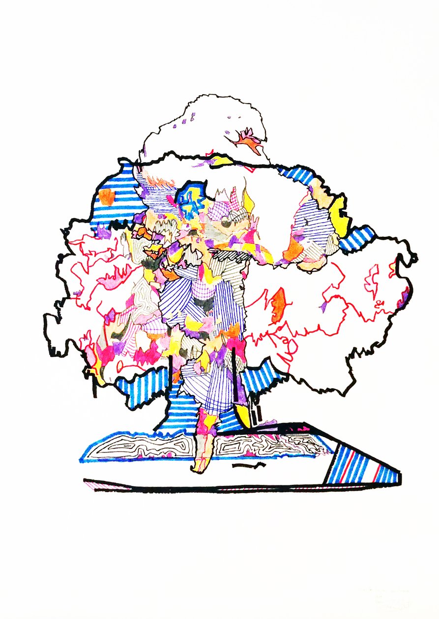 Dvojitá esej atomic, 2019 (tuš na papíře) od Benoit Erwann Boucherot