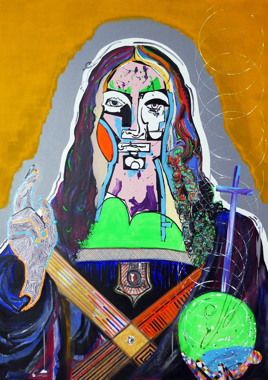 Surpeinture : Salvator Mundi, 2020 (olej, papír a akryl na plátně) od Benoit Erwann Boucherot