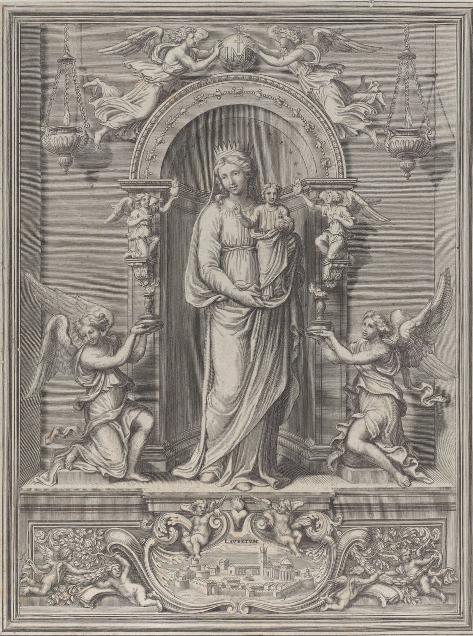 Madona z Loreta, ve výklenku s andělem po obou stranách, 1650-1724. od Benoît Farjat