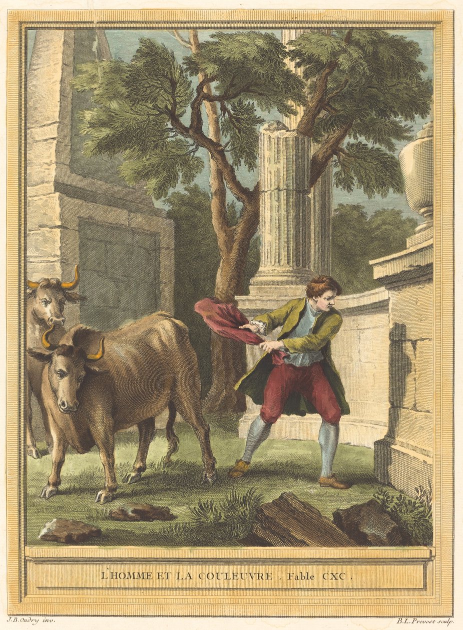 Muž a had (Man and the Snake) od Benoît Louis Prévost after Jean Baptiste Oudry