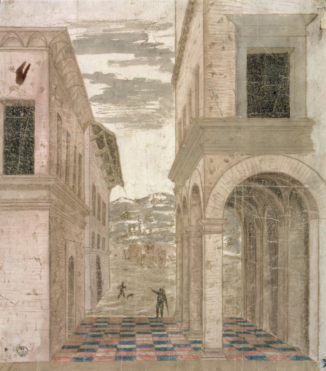 Architektonické Capriccio, studie v perspektivě (pero a inkoust s perem na papíře) od Benozzo di Lese di Sandro Gozzoli