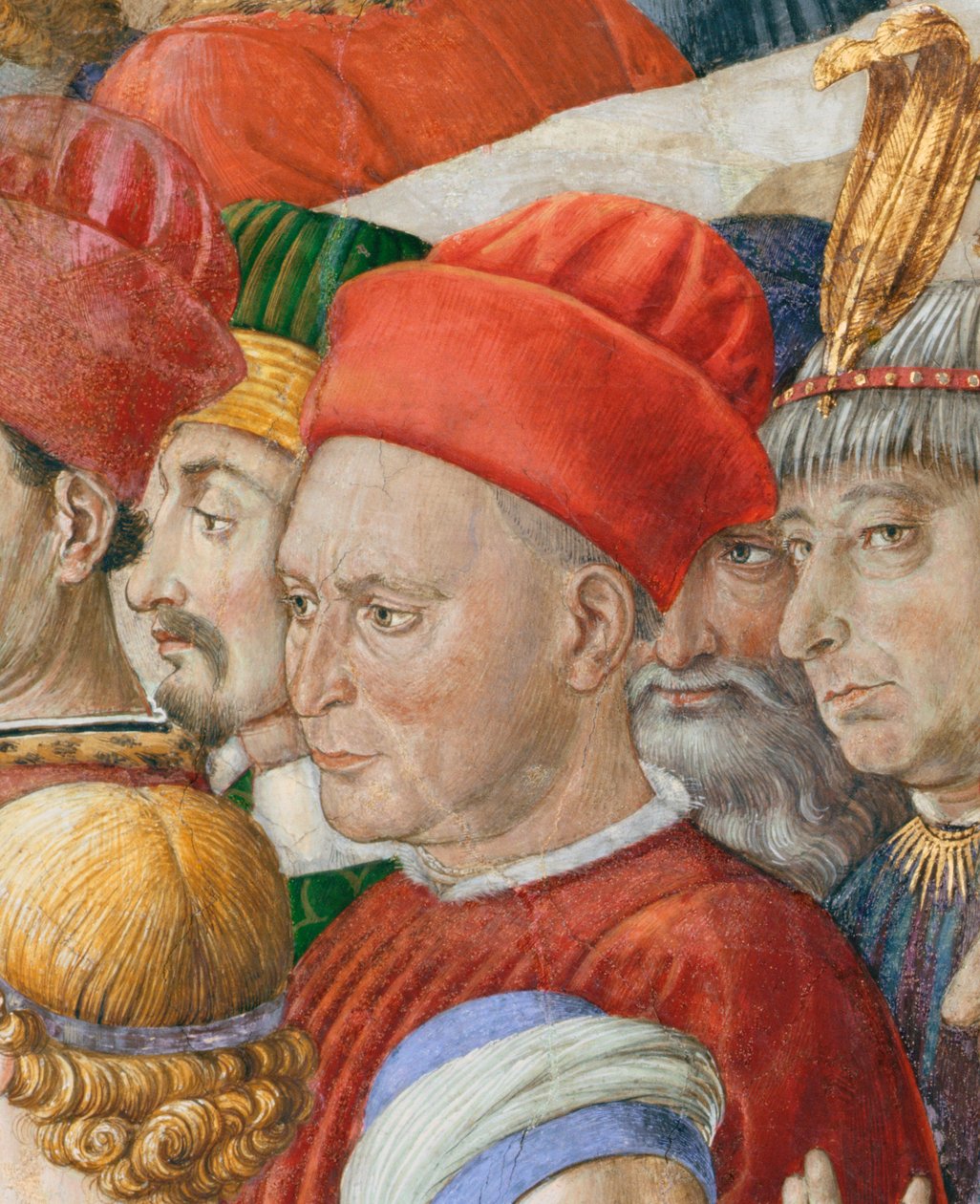 Tvář v průvodu, detail z cyklu Cesta tří králů v kapli, detail fresky cca 1460 z 70603 od Benozzo di Lese di Sandro Gozzoli