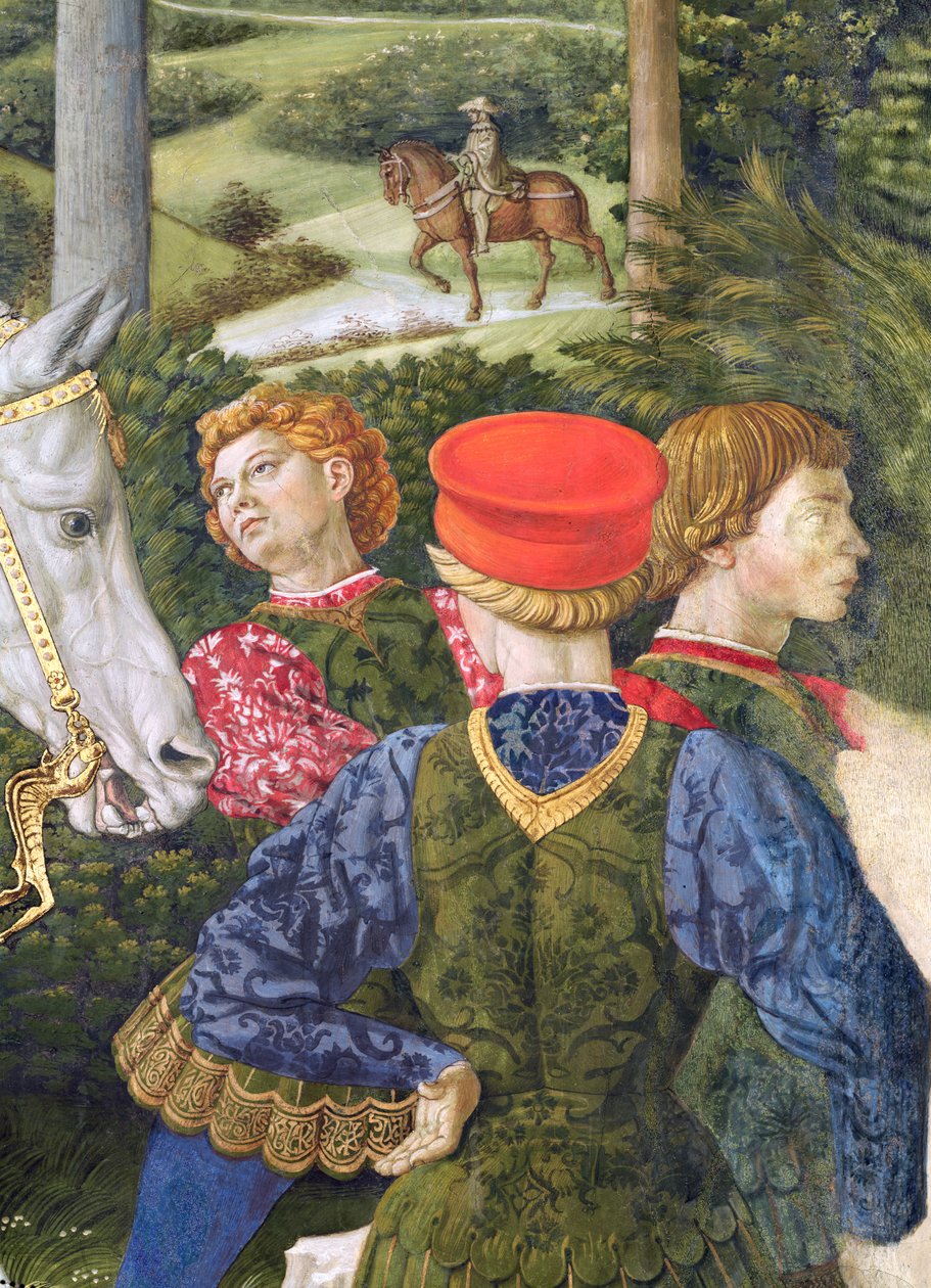 Oblečení průvodci, detail z cyklu Cesta mudrců v kapli, kolem roku 1460 od Benozzo di Lese di Sandro Gozzoli