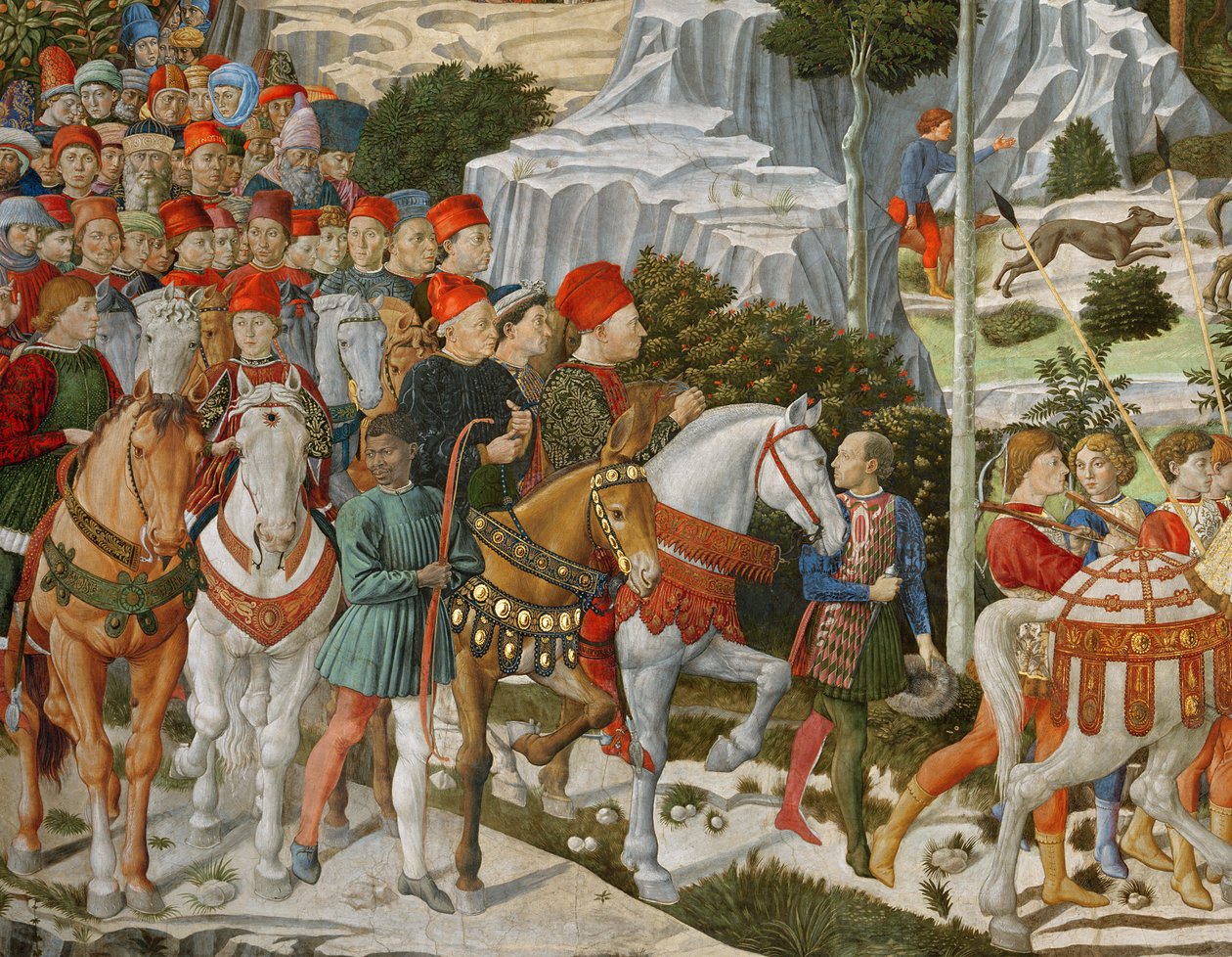 Cesta mudrců do Betléma, pravá stěna kaple, kolem roku 1460, detail fresky 70619 od Benozzo di Lese di Sandro Gozzoli