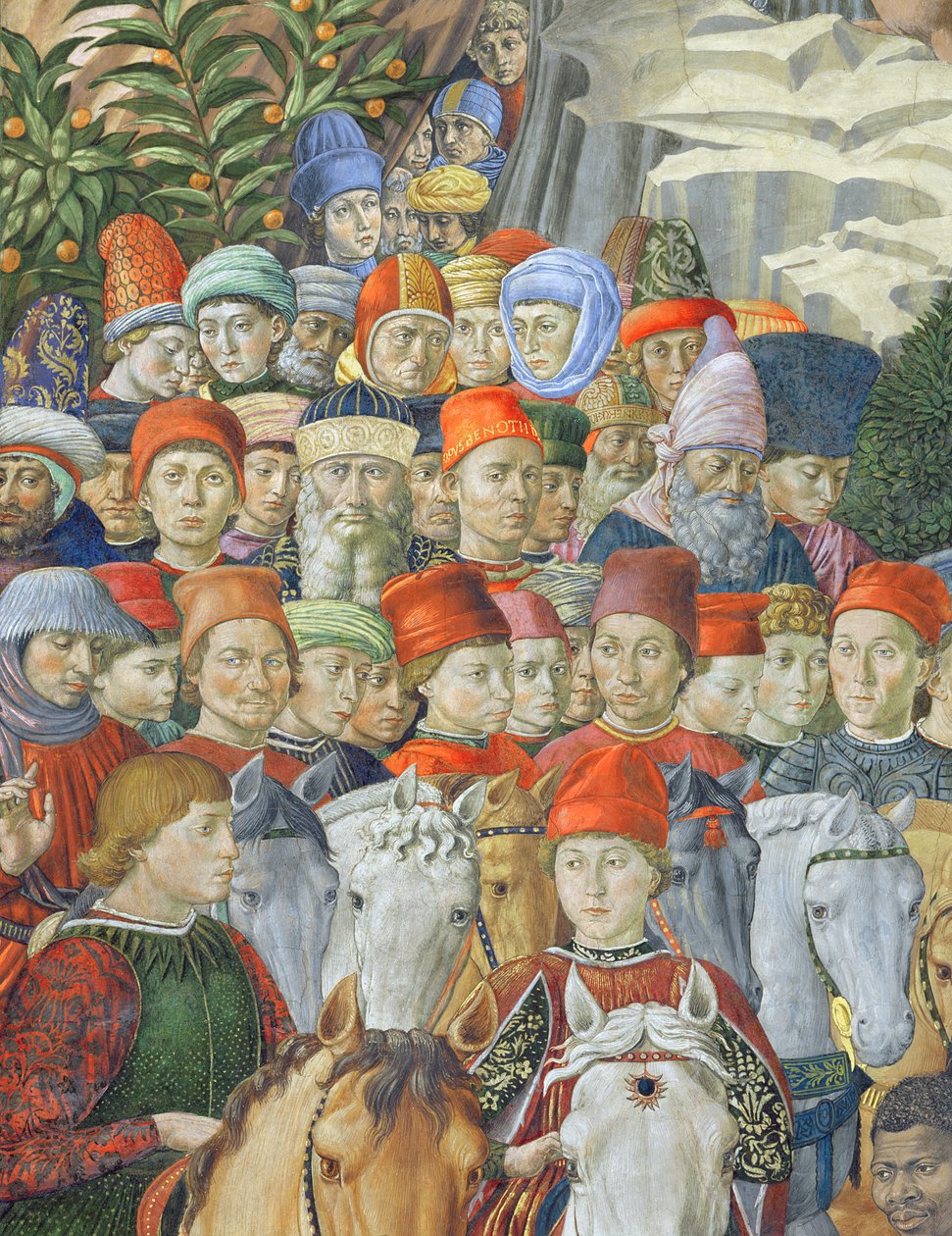 Průvod tří králů, detail kavalírů, 1459-62 od Benozzo di Lese di Sandro Gozzoli