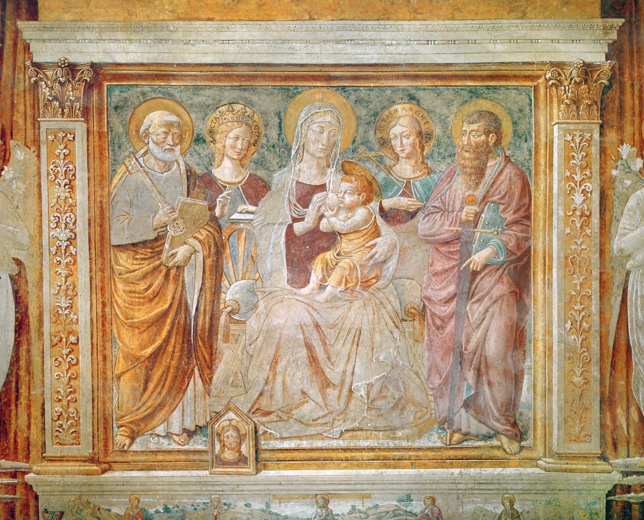 Panna s dítětem obklopená svatým Michaelem, svatou Kateřinou, svatou Markétou a svatým Pavlem od Benozzo di Lese di Sandro Gozzoli