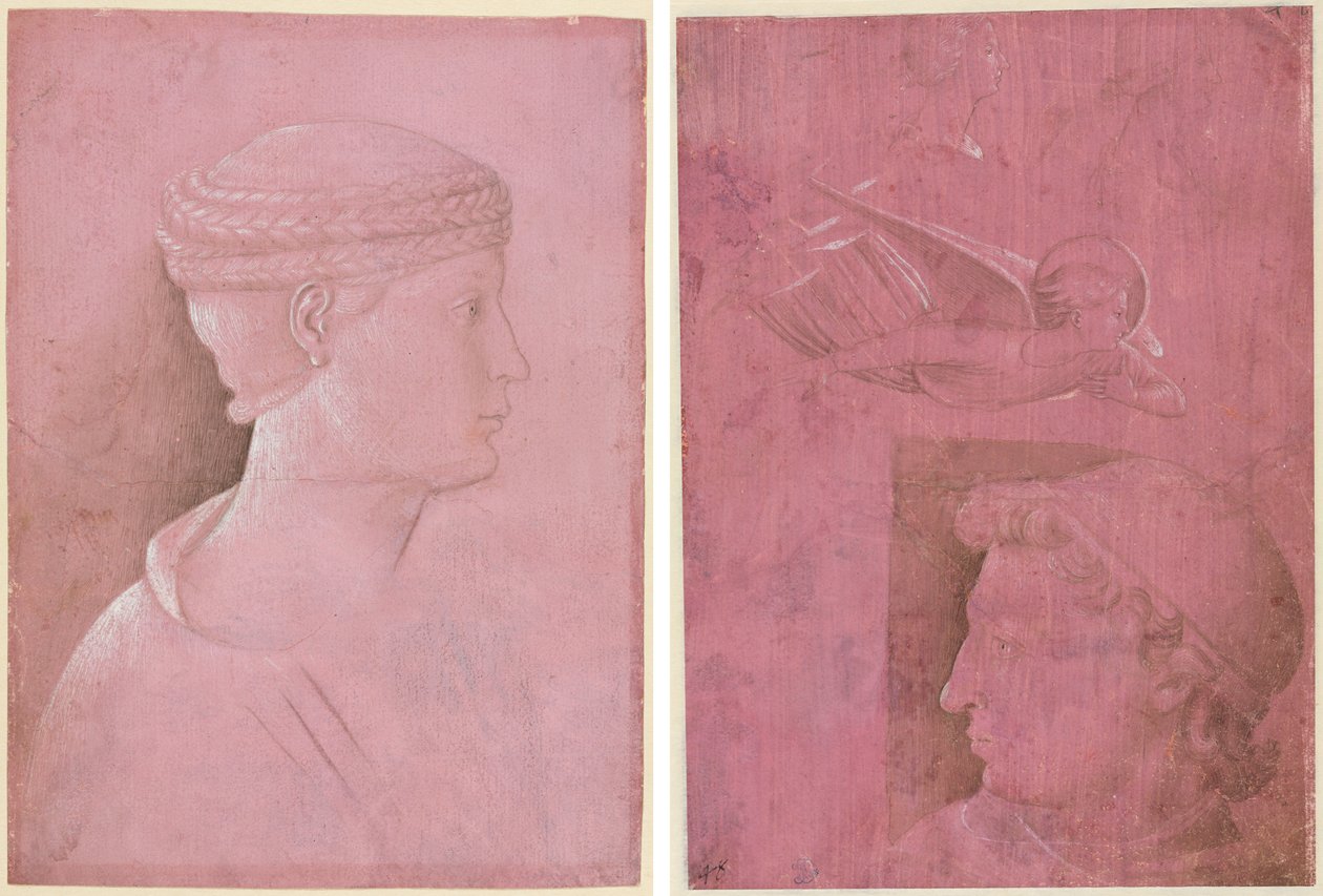 Busta ženy (recto); Hlava muže, dvě studie ženského profilu a studie anděla (verze) od Benozzo Gozzoli
