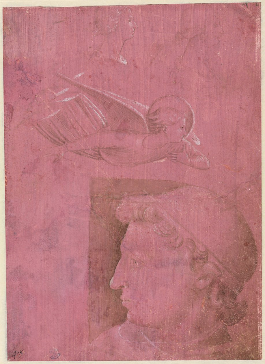 Hlava muže, dvě studie ženského profilu a studie anděla verso, c. 1458. od Benozzo Gozzoli