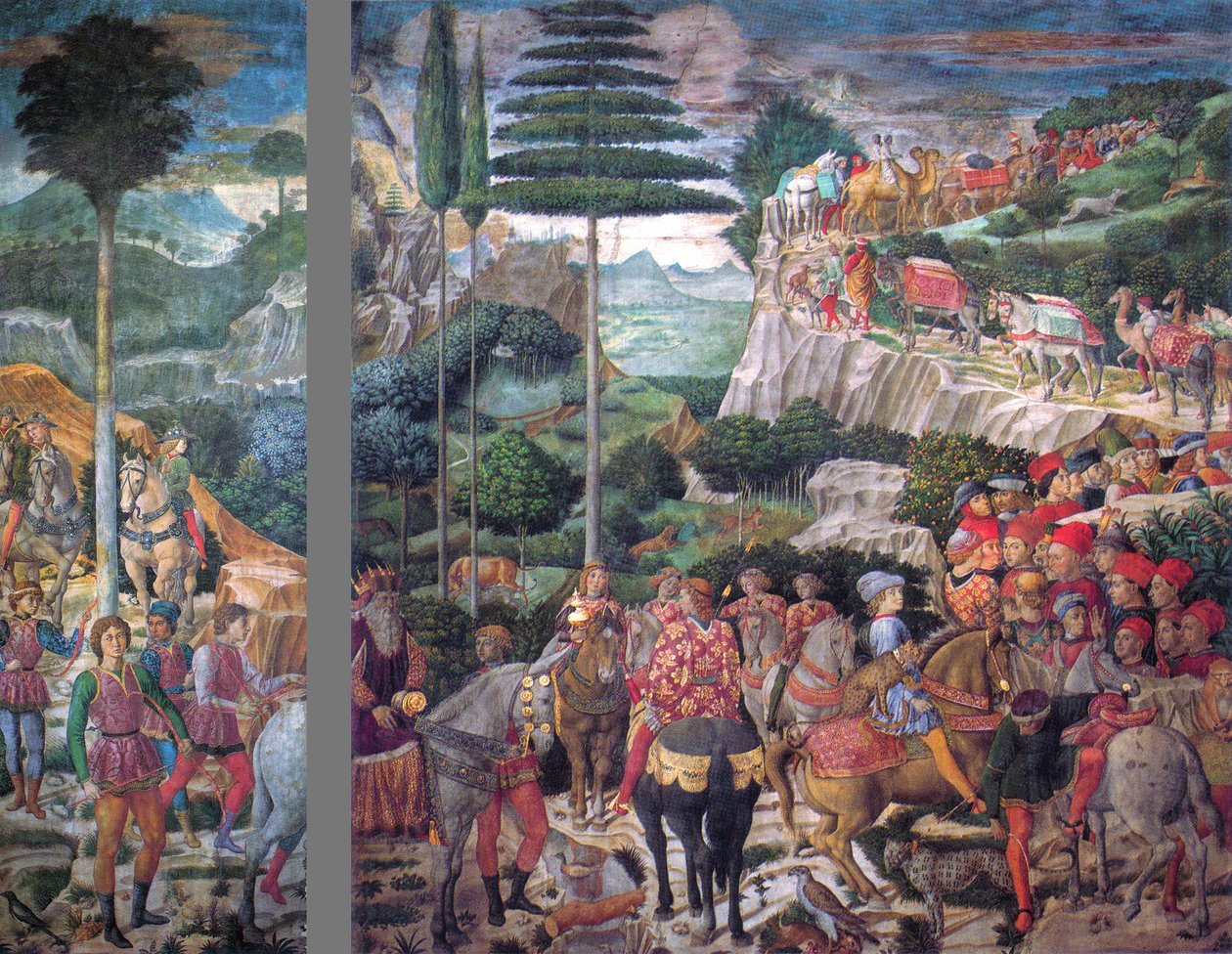 Italsky: Cesta mudrců: Melchiorovo procesí nejstaršího krále od Benozzo Gozzoli