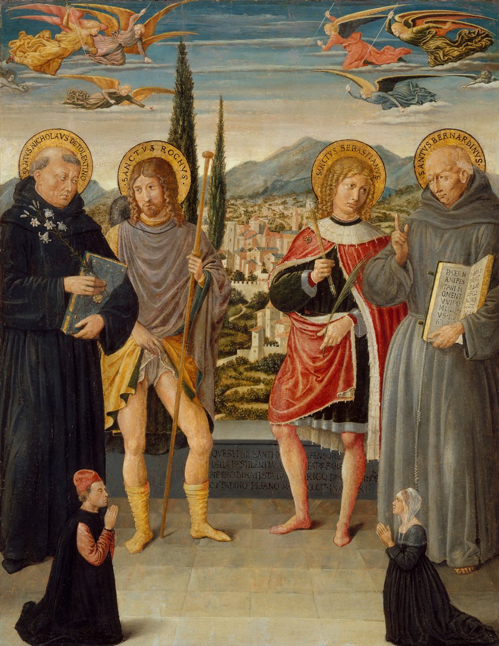 Svatí Mikuláš z Tolentina, Roch, Sebastian a Bernardino ze Sieny..., 1481. od Benozzo Gozzoli
