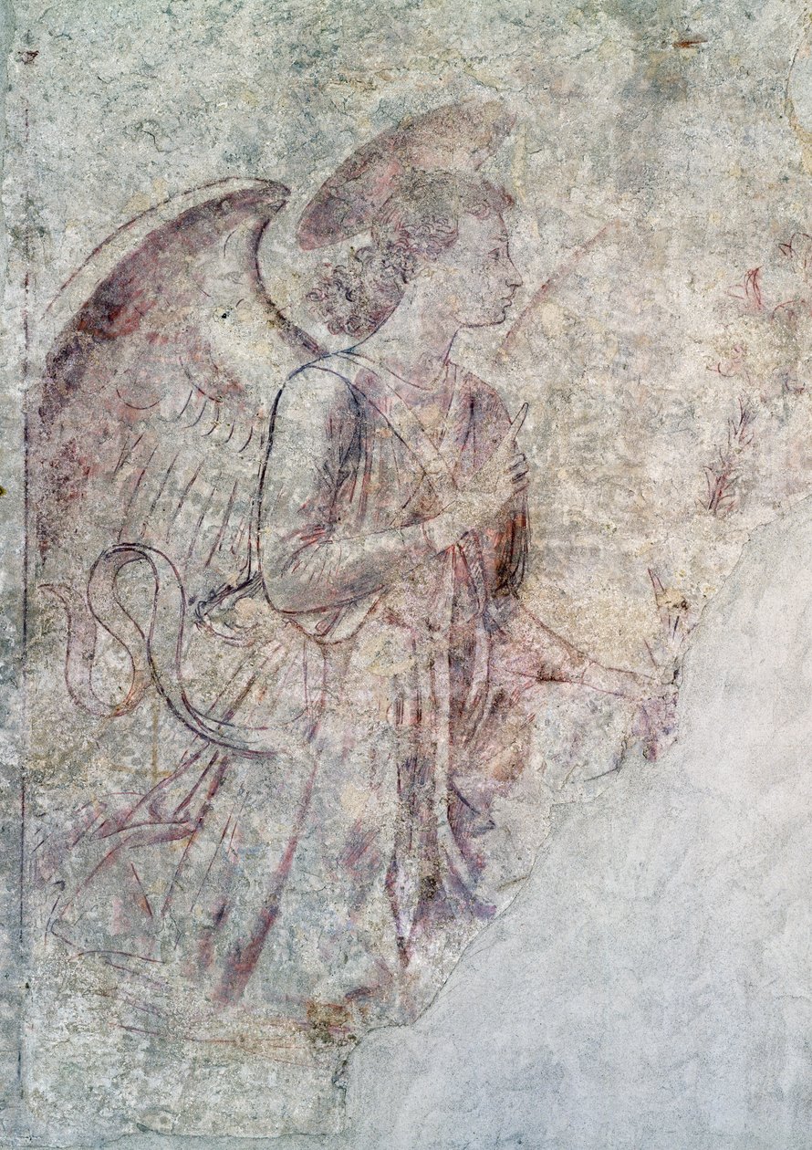 Anděl zvěstování, detail Zvěstování, sinopia (podmalba) od Benozzo di Lese di Sandro Gozzoli