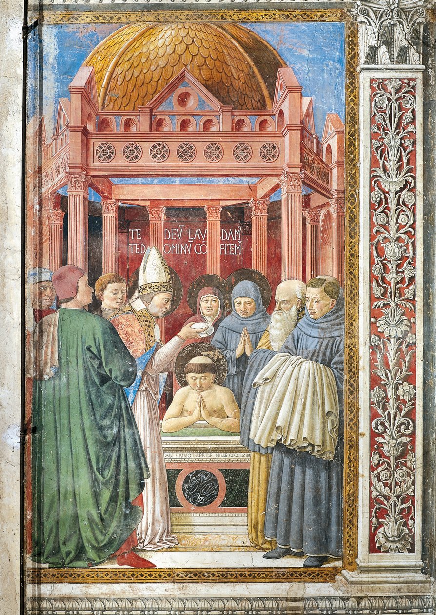 Křest svatého Augustina, detail z Příběhů svatého Augustina od Benozzo di Lese di Sandro Gozzoli