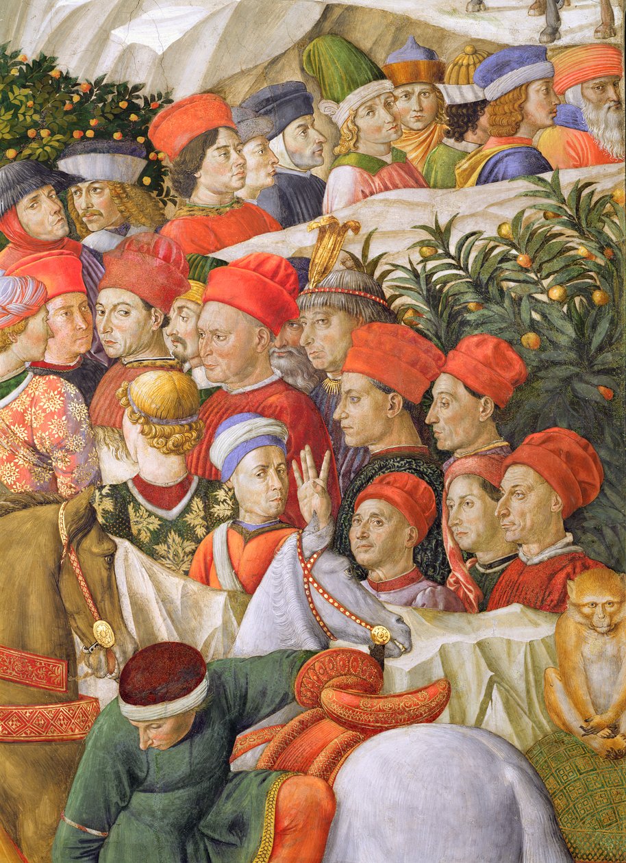 Tváře v průvodu, detail z cyklu Cesta tří králů v kapli, detail fresky kolem roku 1460 z 70601 od Benozzo di Lese di Sandro Gozzoli