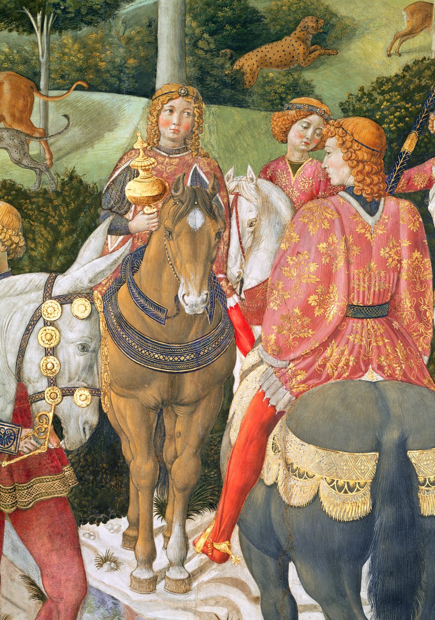 Jezdci v královském doprovodu, detail z cyklu Cesta tří králů v kapli, c.1460 detail fresky z 70601 od Benozzo di Lese di Sandro Gozzoli