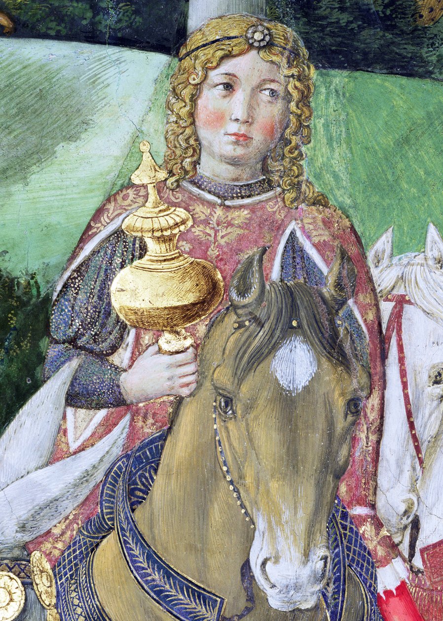 Jezdci v královském doprovodu, detail z cyklu Cesta tří králů v kapli, detail fresky kolem roku 1460 z 70606 od Benozzo di Lese di Sandro Gozzoli