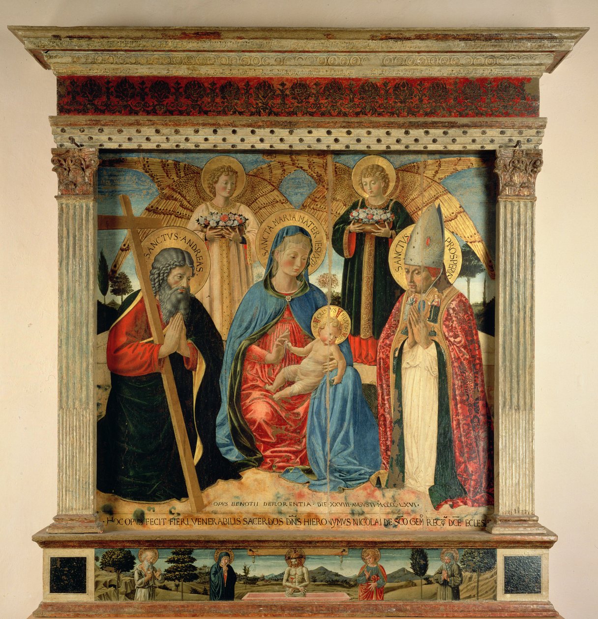 Madonna a dítě s SS. Andrew a Prosper, 1466 (tempera a list zlata na panelu) od Benozzo di Lese di Sandro Gozzoli
