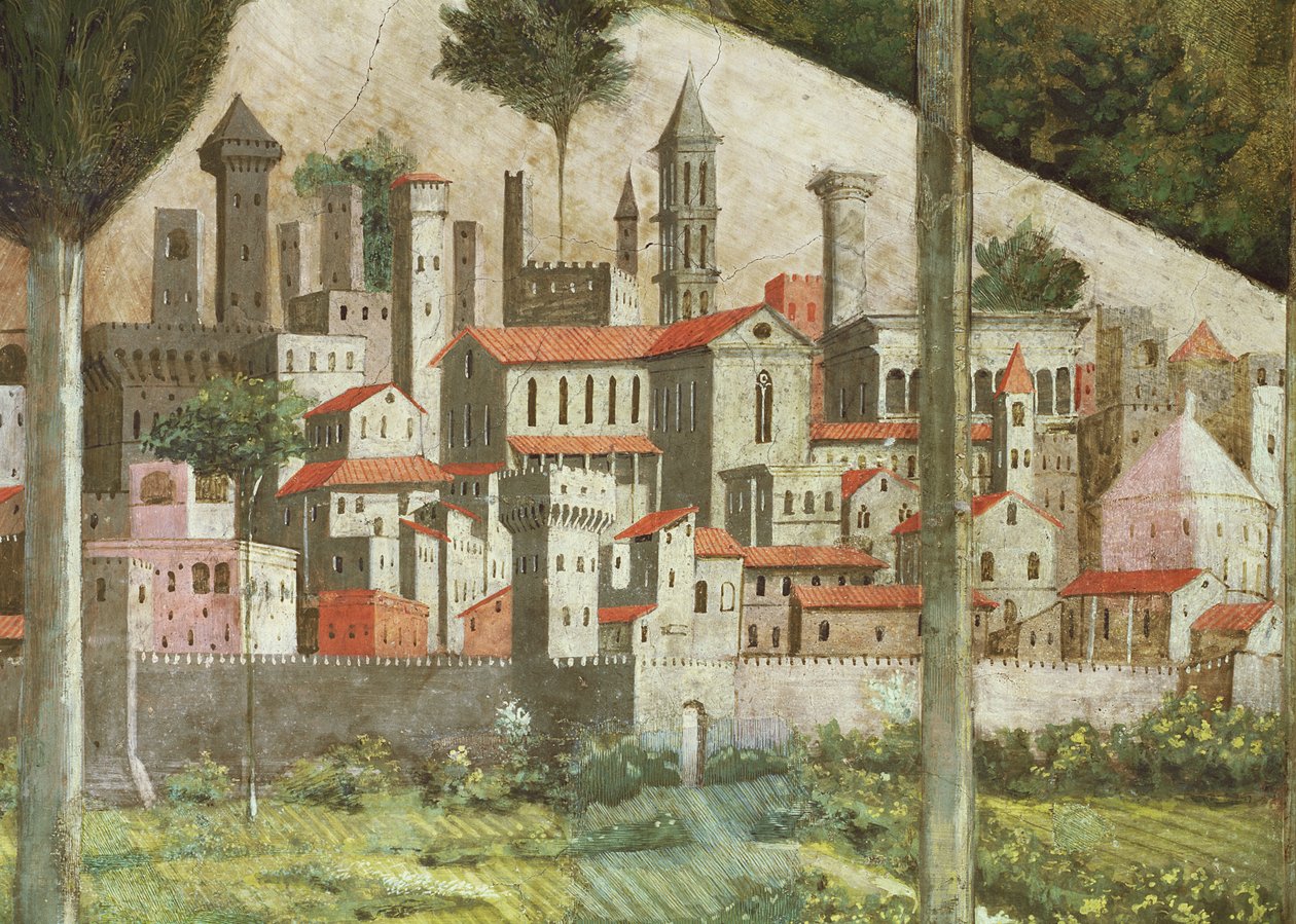 Středověké město, detail z cyklu Cesta tří králů v kapli, c.1460 detail fresky z 70610 od Benozzo di Lese di Sandro Gozzoli