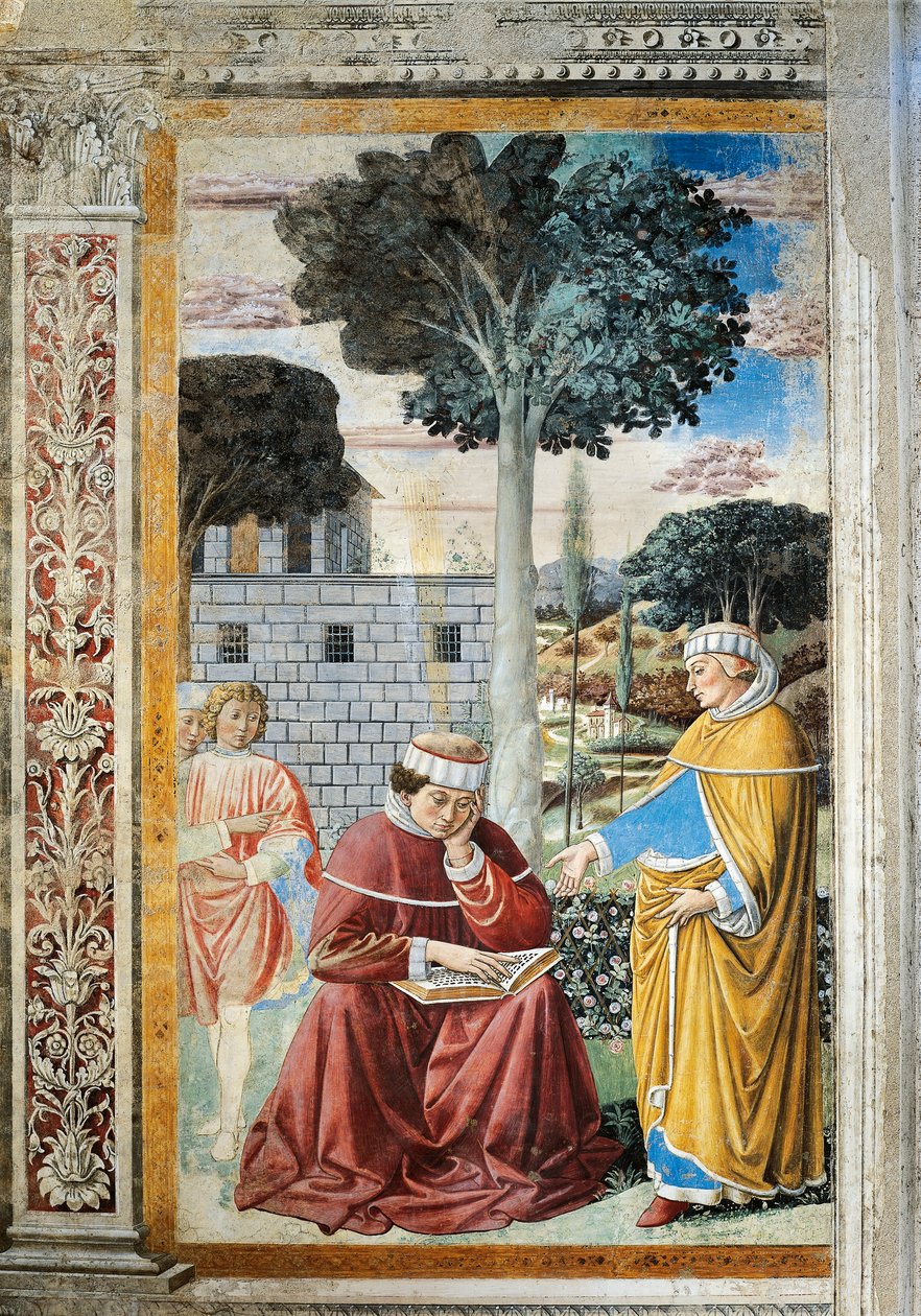 St. Agostino čte epištoly sv. Pavla, detail z Příběhů svatého Augustina od Benozzo di Lese di Sandro Gozzoli
