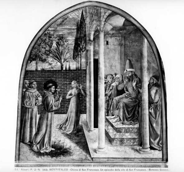 Sv. František před sultánem (freska) (č/b foto) od Benozzo di Lese di Sandro Gozzoli