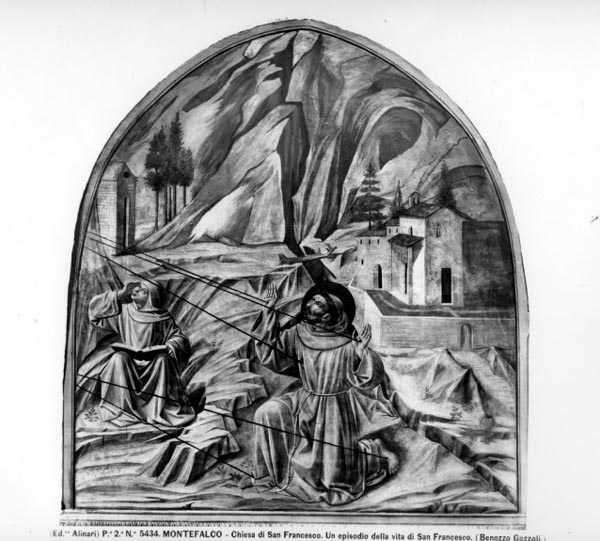 Sv. František přijímající stigmata (freska) (čb foto) od Benozzo di Lese di Sandro Gozzoli