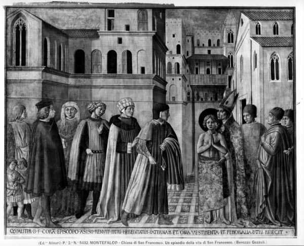 Sv. František se zříká svého světského majetku (freska) (černobílá fotografie) od Benozzo di Lese di Sandro Gozzoli