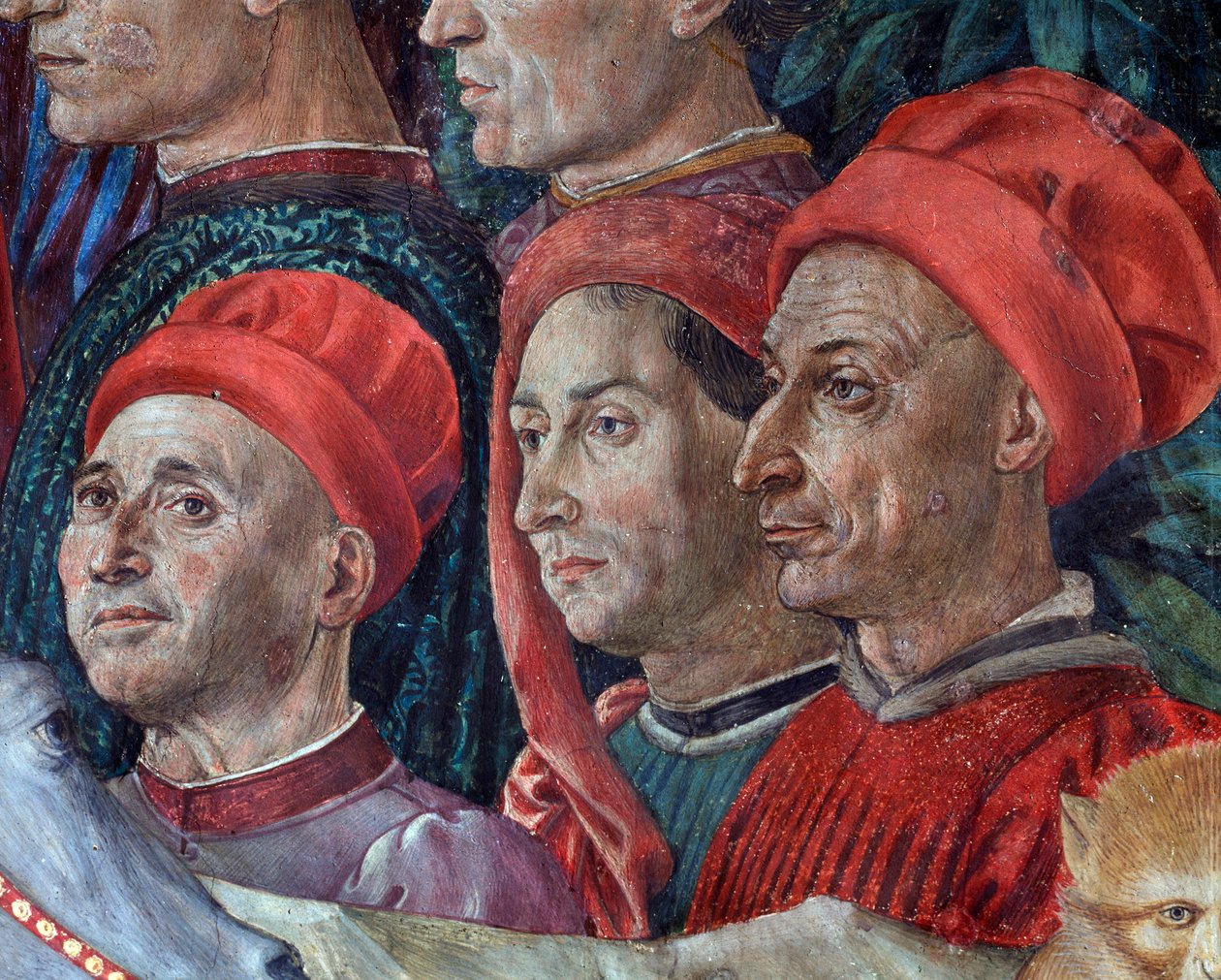 Cesta mágů Cortega mágů z Jeruzaléma v Betlémě "" Cesta mágů "" nebo "" Kavalkáda mágů "" "(detail tváří v průvodu mágů) Freska od Benozza Gozzoliho (1420- 1497) od Benozzo di Lese di Sandro Gozzoli