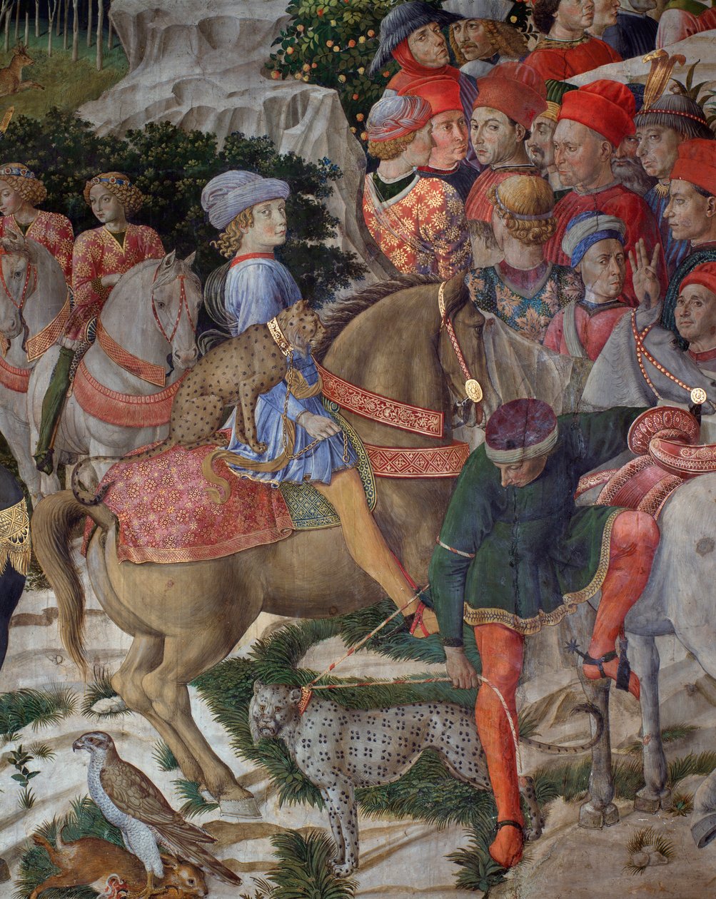 The Journey of the Magi Corteg of the Magi of Jerusalem to Bethleem nazývá italsky „Cesta mágů“ nebo „“ Kavalkáda mágů „Detail od Juliena de Medici (1453-1478) (Giuliano de 