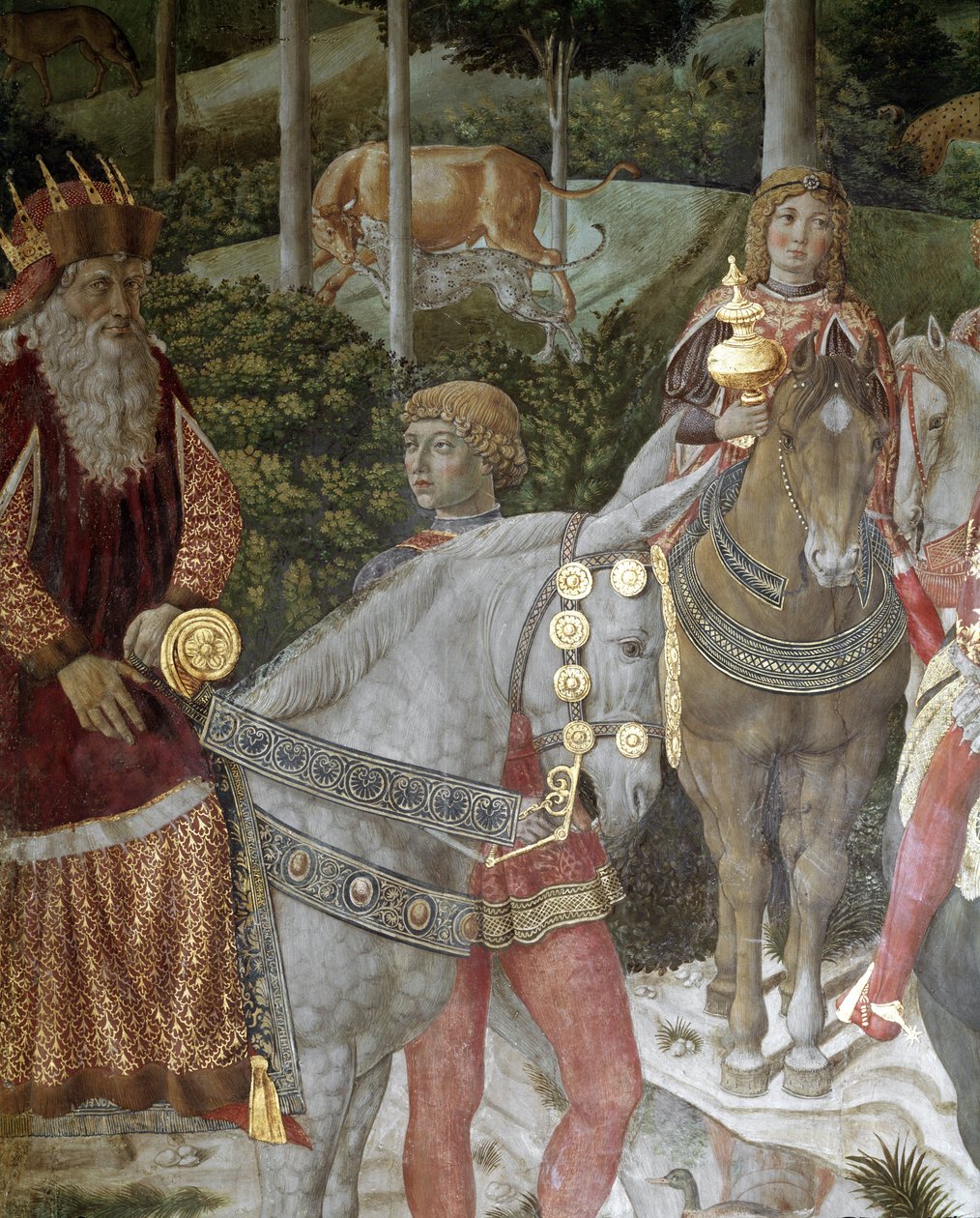 Cesta mágů. Detail představující Josepha patriarchu Konstantinopole mezi 1261 a 1276 - Freska od Benozzo di Lese di Sandro Gozzoli