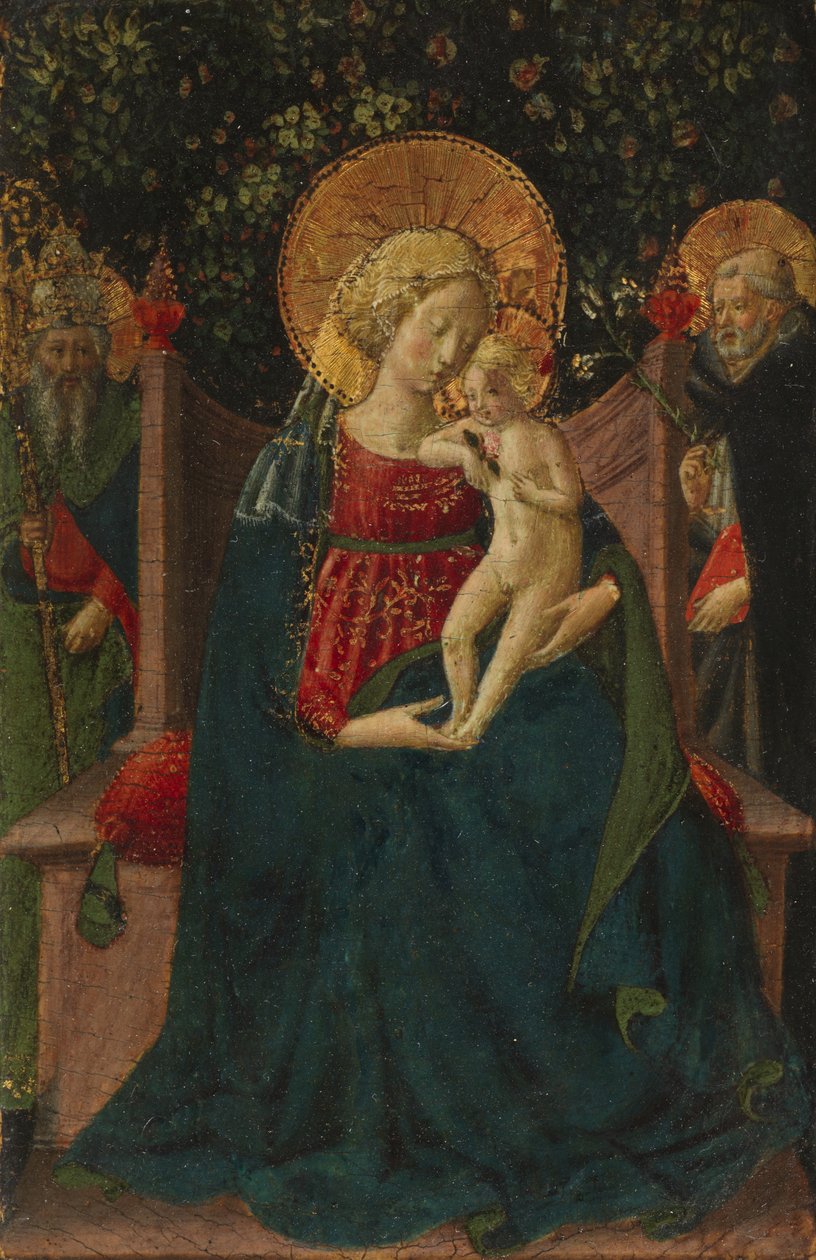 Panna a dítě na trůnu mezi svatým Dominikem a papežským svatým, 1430-35 od Benozzo di Lese di Sandro Gozzoli
