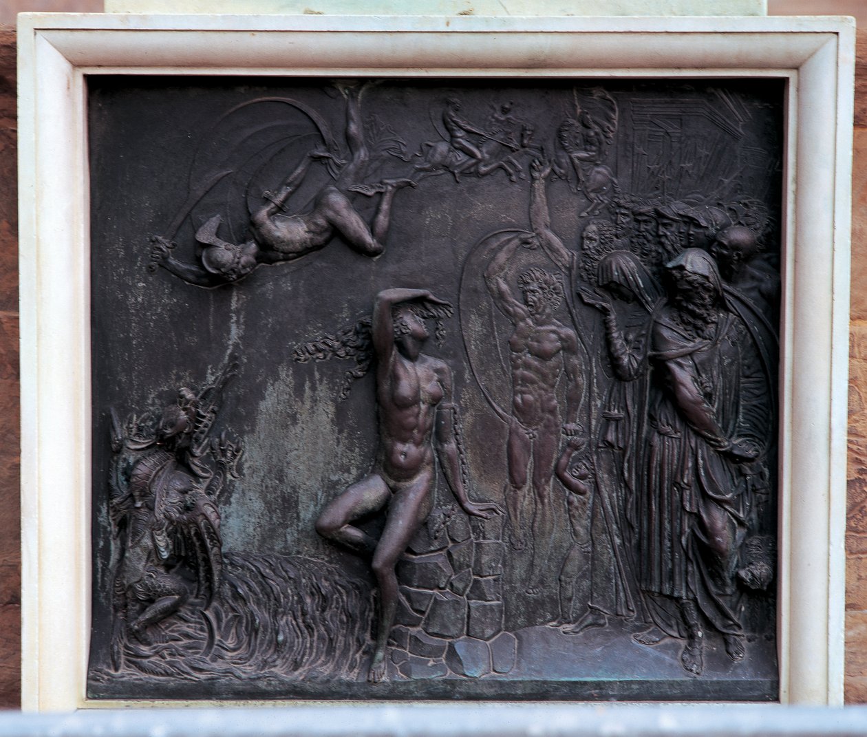 Plaketa zobrazující Persea zachraňujícího Andromedu, 1545-55 (bronz) od Benvenuto Cellini
