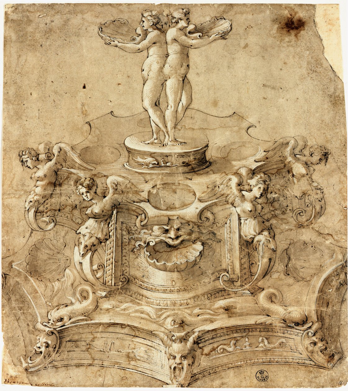 Solná sůl šestihranného tvaru. Kresba Benvenuto Cellini (1500-1571) Florencie, Muzeum Uffizi, Oddělení tisků a kreseb od Benvenuto Cellini