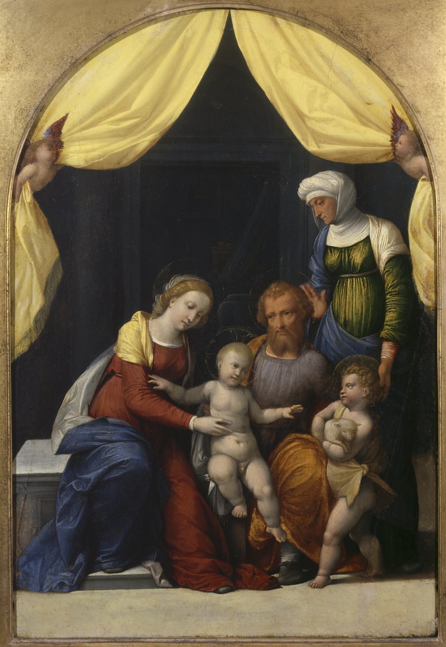 Svatá rodina s nemluvnětem Janem a svatou Alžbětou, kolem roku 1520 od Benvenuto Tisi da Garofalo
