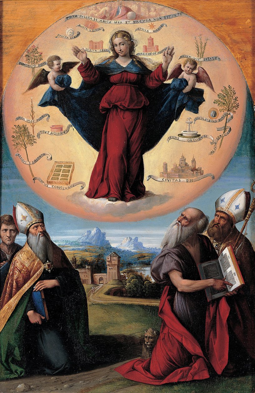Neposkvrněné početí se svatými, c. 1535-1550 od Benvenuto Tisi da Garofalo