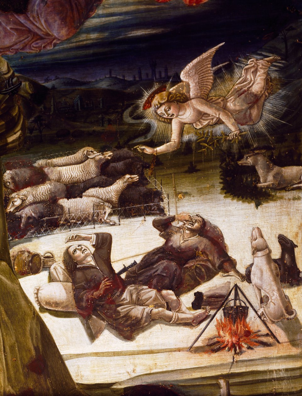 Anděl a pastýři, detail z oltářního obrazu Narození Páně, autor Benvenuto di Giovanni (1436-ca 1518), malba na dřevě. od Benvenuto di Giovanni