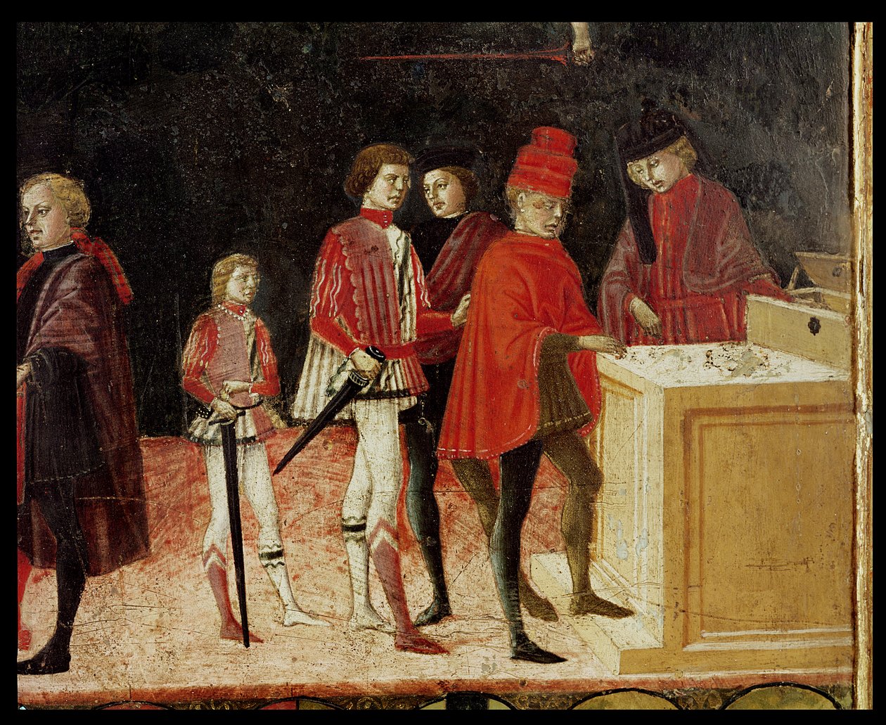 The Council Finances in Times of War and of Peace, detail žoldnéřských vojáků, kteří dostávají svůj plat detail 109447 od Benvenuto di Giovanni