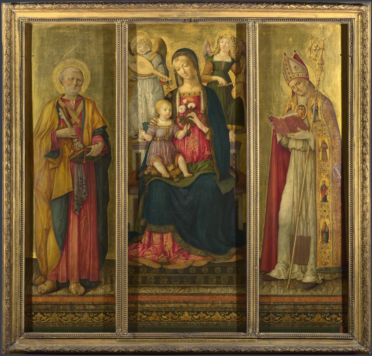 Panna a dítě se svatými Petrem a Mikulášem, 1479 od Benvenuto di Giovanni